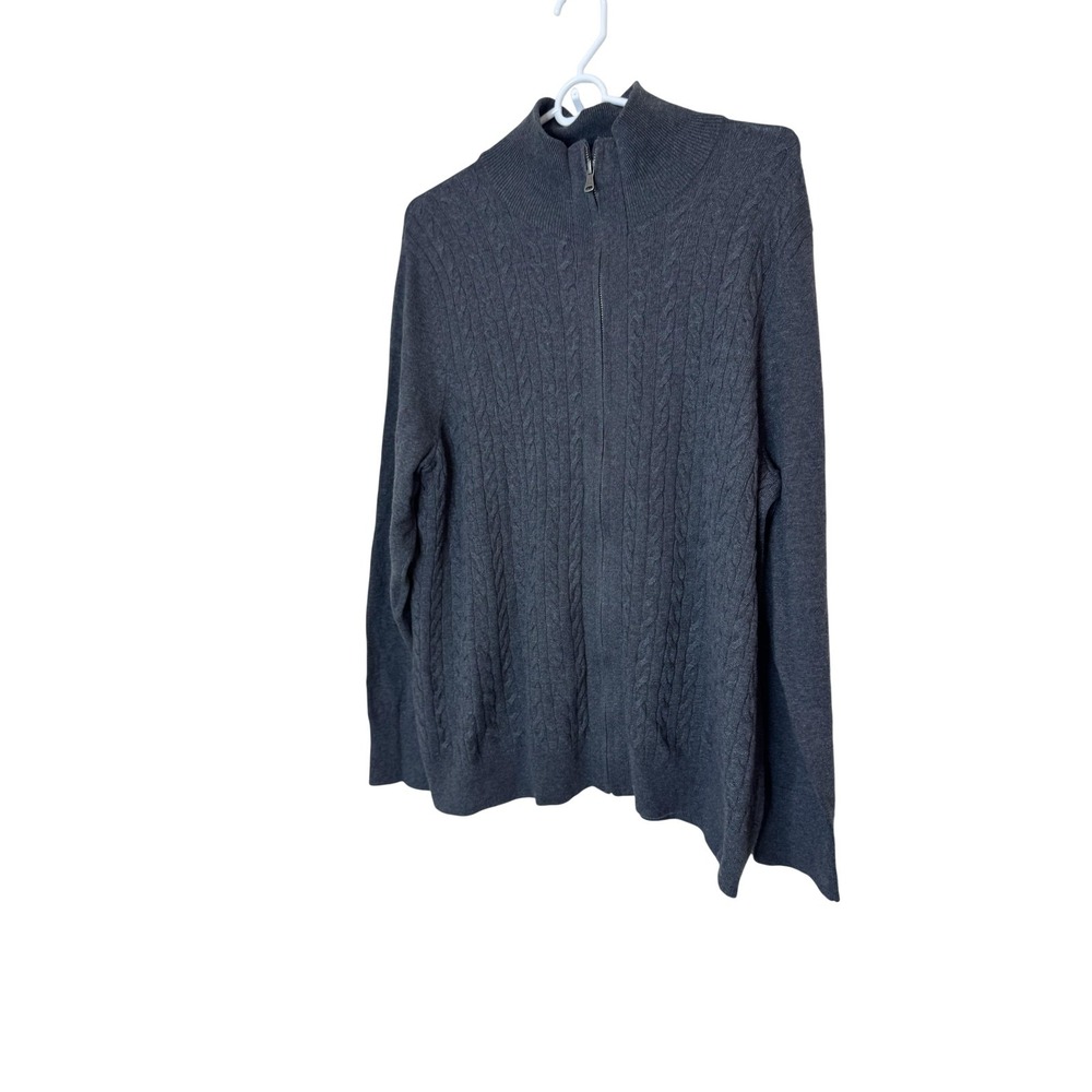 Talbots Cardigan Sweater Womens 3X Plus Gray Cable Knit Full Zip Mock Neck